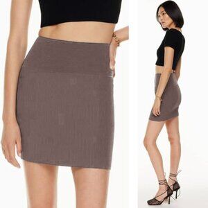 BABATON Aritzia Sculpt Knit Ribbed Mini Skirt Sz XS Deep Taupe